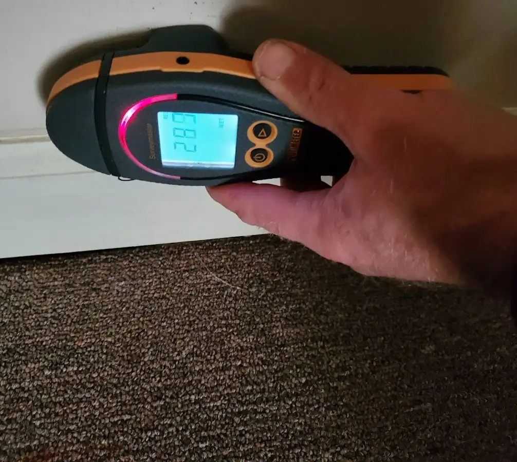 Moisture detection at baseboard during Burst Pipe Cleanup in Superior
