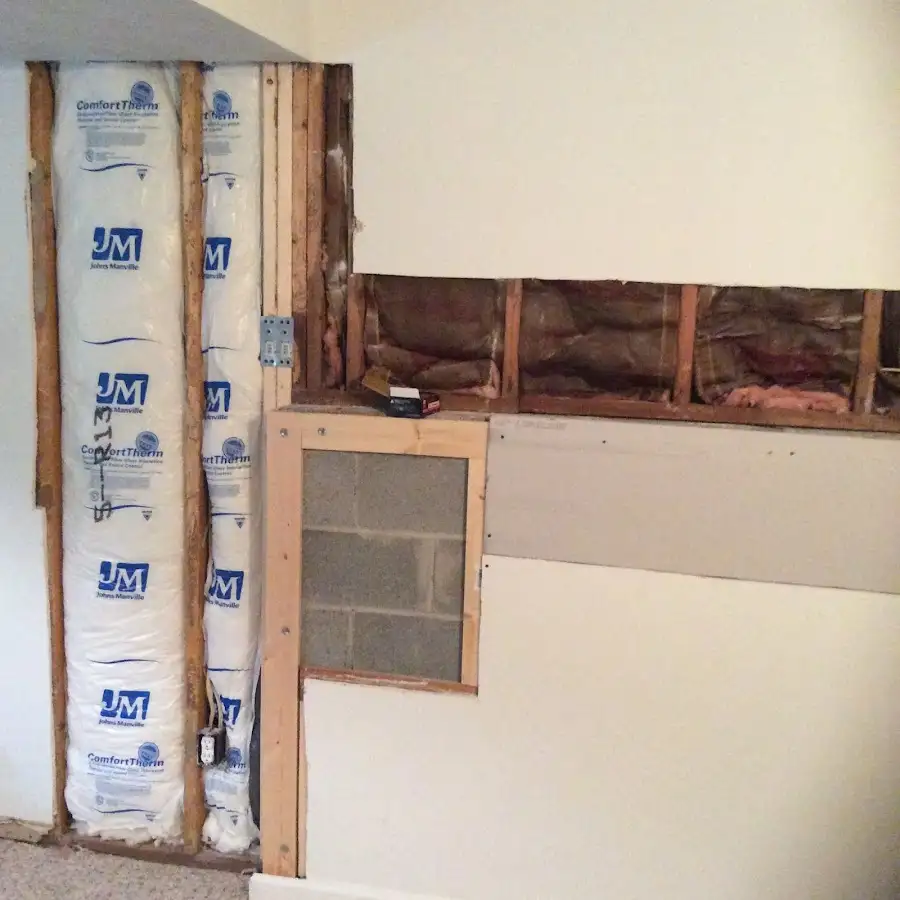 Wall insulation replacement during Basement Flood Cleanup in Superior